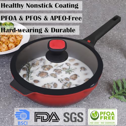 Nonstick Deep Frying Pan Skillet with Silicone Lid (12 inch-Deep Pan)