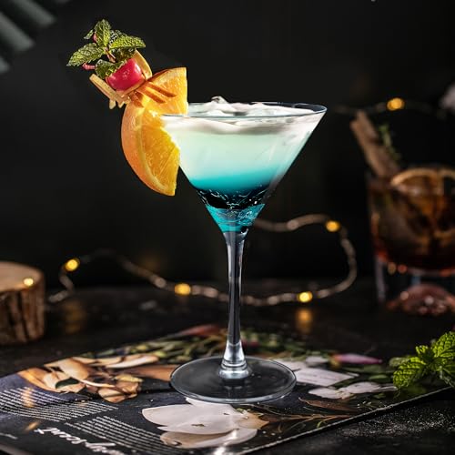 Handmade Blue Crackle Martini Glasses (Martini Glasses)