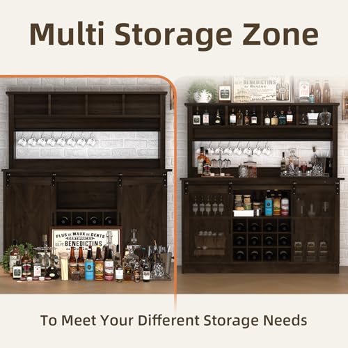 55” Farmhouse Coffee Bar with 4 Tier Storage Hutch (55.1Inch / Dark Oak)
