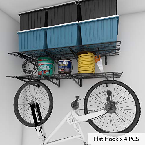 2 Pack 2x6ft Garage Shelving with Hooks (2 pack-2x6 ft_4 hooks / Black)