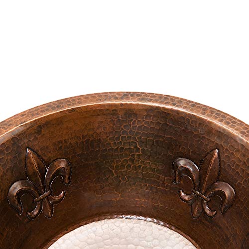BR16FDB2 16 Inch Universal Round Copper with Fleur De Lis Bar Sink and 2 (16" x 16" x 7")