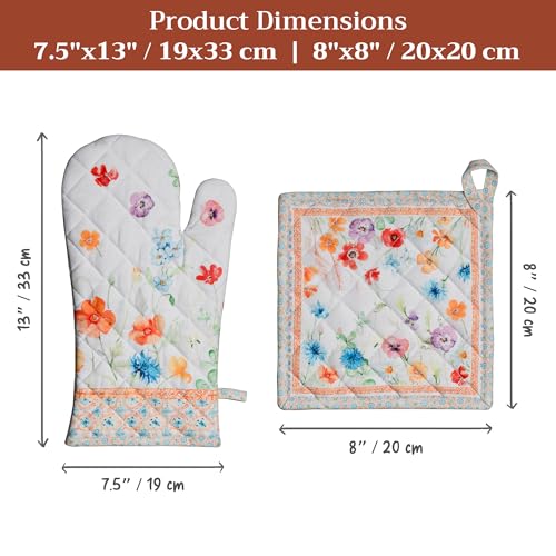 100% Cotton Oven Mitt & Pot Holder Set (039 - Summer Whisper / 7.5" x 13" & 8" x 8" (Oven Mitt & Pot Holder))