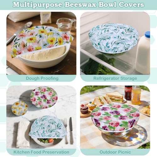 5Pcs Reusable Beeswax Elastic Bowl Covers for Bread Proofing and Food Cover (Little Daisy)