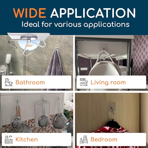 Adhesive Wall Hooks for Hanging Heavy Duty No Drill (Medium, 6 pcs)