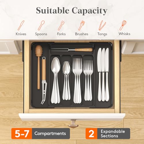 Silverware Organizer for Drawer (Black / Medium Slim(8.1-13.9''W x 11.3''D))