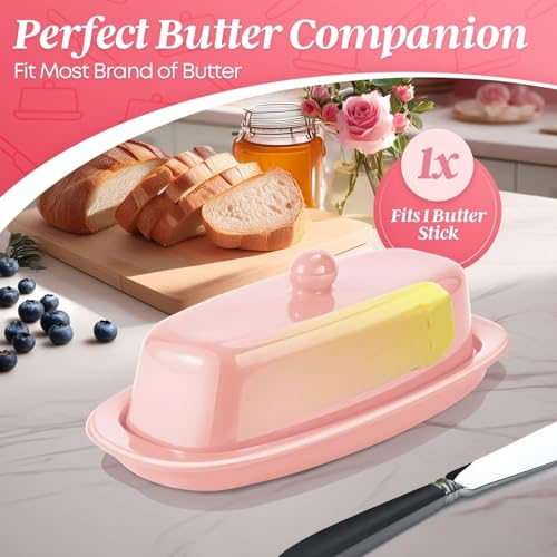 Standard Ceramic Butter Dish with Lid for Countertop (Pink / Standard)