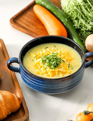 Soup Bowls 20 OZ French Onion Soup Crocks with Handles (Blue / 20oz - 4pcs)