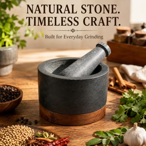 Mortar and Pestle (Matte Stone with Wooden Base)