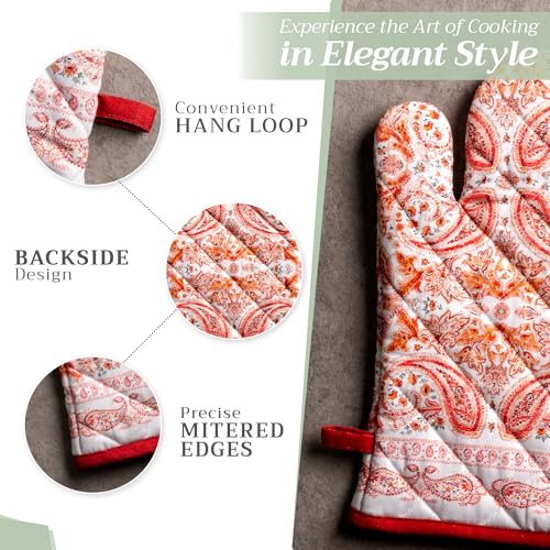 Maison d'Hermine Oven Gloves 100% Cotton Oven Mitt (055 - Orient / 7.5" x 13" (Oven Mitt))