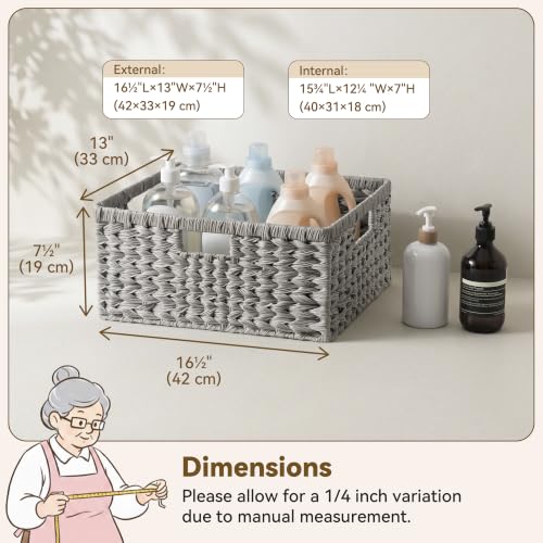 Wicker Baskets for Organizing (Gray / 16½"L x 13"W x 7½"H)