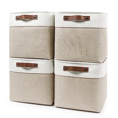 Collapsible Fabric Storage Cubes 11x11 Cube Storage Bins (Beige / Off-White / Cube - 11"x11"x11")