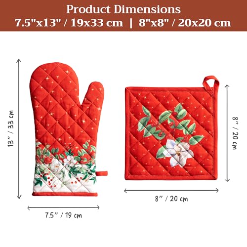 100% Cotton Oven Mitt & Pot Holder Set (107 - Noel / 7.5" x 13" & 8" x 8" (Oven Mitt & Pot Holder))