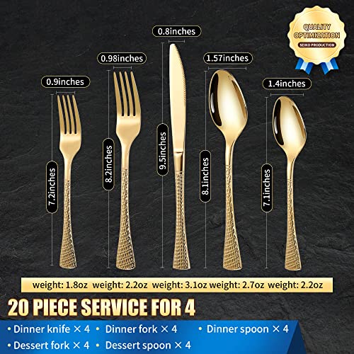 Hammered Gold Silverware Set (Gold / 20 Pieces Set)