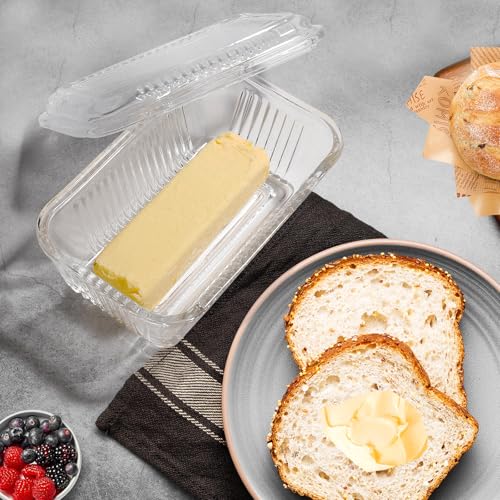 Wide Clear Glass Butter Dish with Lid