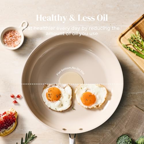 Nonstick Frying Pan Skillet (Beige White / 9.5 inch)