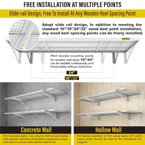 2 Pack 1.64x4ft Adjustable Garage Wall Shelving 560lbs Load Capacity Heavy Duty Wall Mounted Storage Shelf Metal Floating Shelves for Garage (2pack-1.64x4ft / White)