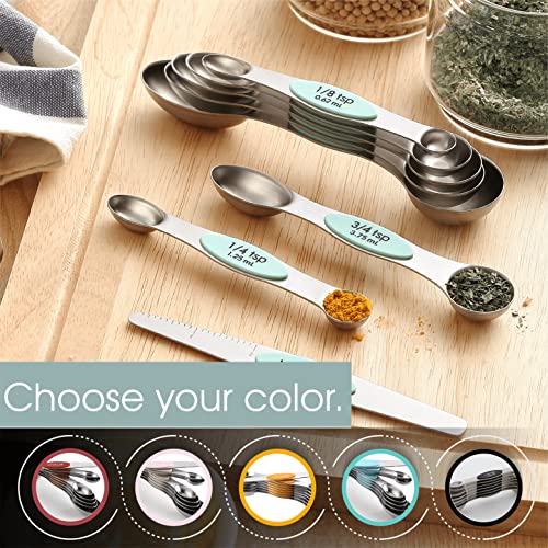 Stainless Steel 8 Magnetic Measuring Spoons for Kitchen (Mint / 1-Pack)