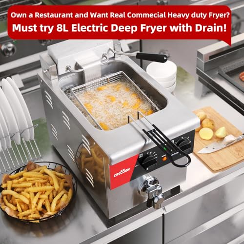 8L Countertop Electric Deep Fryer with Draining Valve (Single Tank,8L)
