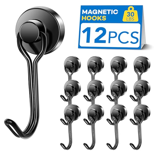 Magnetic Hooks Magnet Hook for Cruise Cabins Fridge 30LBS 12Pack (Black / 0.63in)