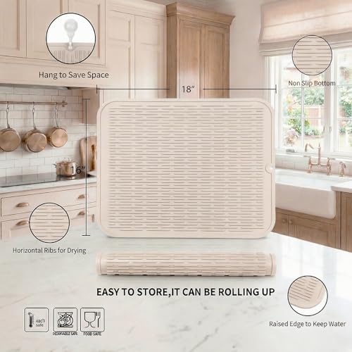 Silicone Dish Drying Mat for Multiple Usage (Tapioca / 18"L x 16"W)