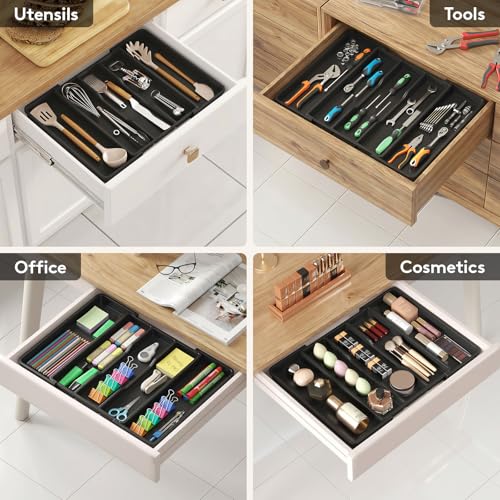 Utensil Organizer for Kitchen Drawers (Black / Medium Deep (11.5-20''W x 14.5"D))