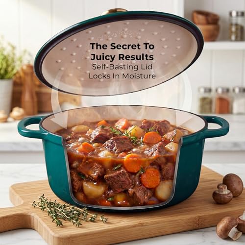 5 Quart Enameled Cast Iron Dutch Oven Pot with Lid (Emerald / 5 Quart)