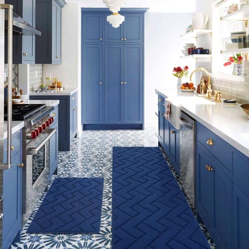 Kitchen Runner Rug (Navy Blue / 20"x59"+20"x32")