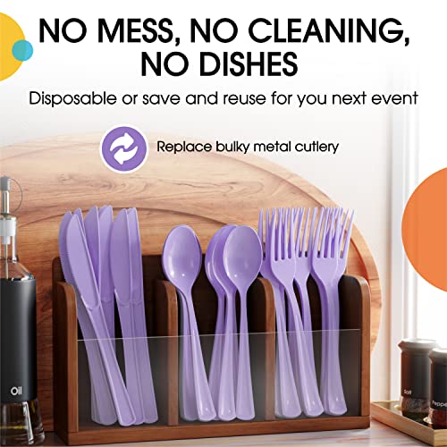 Party Solids Lavender Plastic Spoons 200 Pcs Lavender Spoons Disposable Utensils Heavy Duty Plastic Cutlery Set Disposable Cutlery Sets Flatware Sets Silverware Set Party Supplies & Party Tableware (Lavender / Spoons)