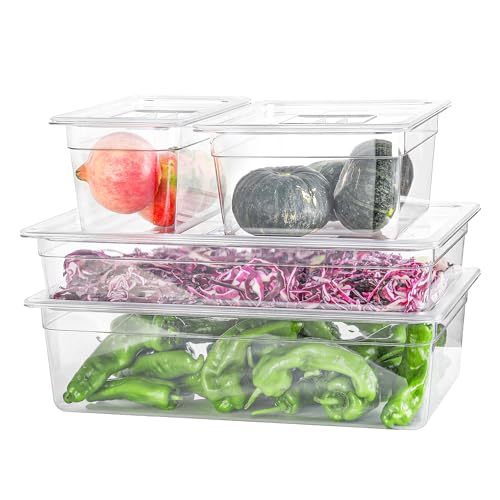 Polycarbonate Full Size Food Pans 6 Pack BPA Free 2.5 Inch Deep Pan Freezer Safe Stackable Clear Food Storage Containers for Kitchen Party Supplies and Prep Table (1/1 Size / 2-1/2” Deep)