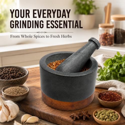 Mortar and Pestle (Matte Stone with Wooden Base)