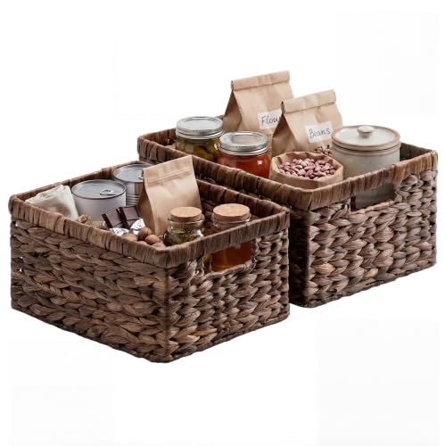 Large Wicker Baskets for Storage (Brown (Water Hyacinth) / 15"L x 11"W x 7"H + 13"L x 9"W x 6¼"H)