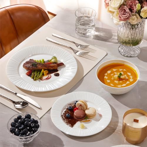 18Pc Textured White Bone China Set Service for 6 (White-striped / service for 6-18pcs)