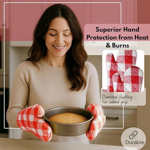 Buffalo Plaid Check Oven Mitts and Pot Holders Set of 4 (Buffalo, Red)