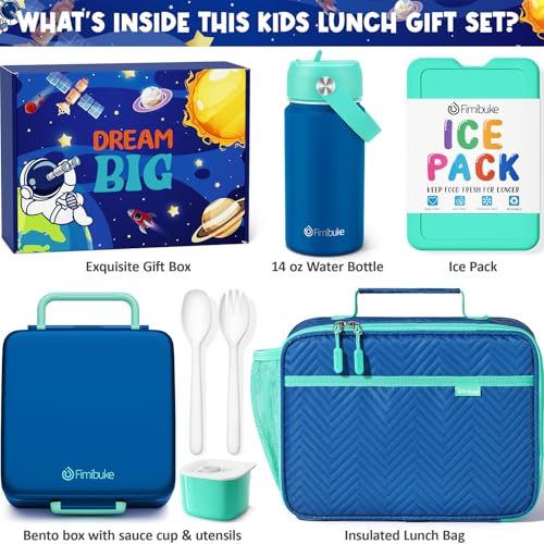 Kids Bento Lunch Box with Toddler Insulated Water Bottle Lunch Bag (A8. Nautica Blue)