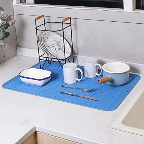 Silicone Dish Drying Mat for Multiple Usage (Lichen Blue / 28"L x 18"W)