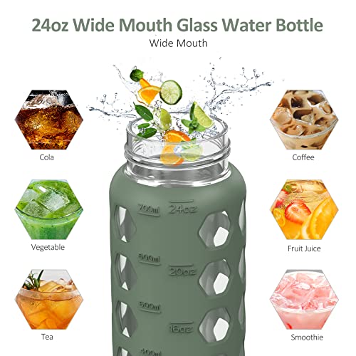 24oz Glass Water Bottle (Olive / 24 Ounces)