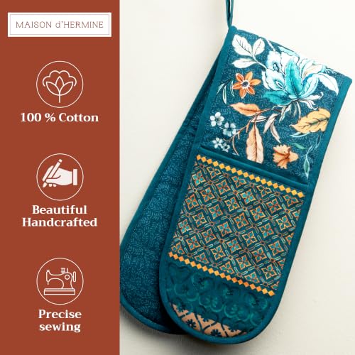 Double Oven Mitts 100% Cotton Double Oven Glove (048 - Luxury Loft - Dark Teal / 7" x 35" (Double Oven Mitt))