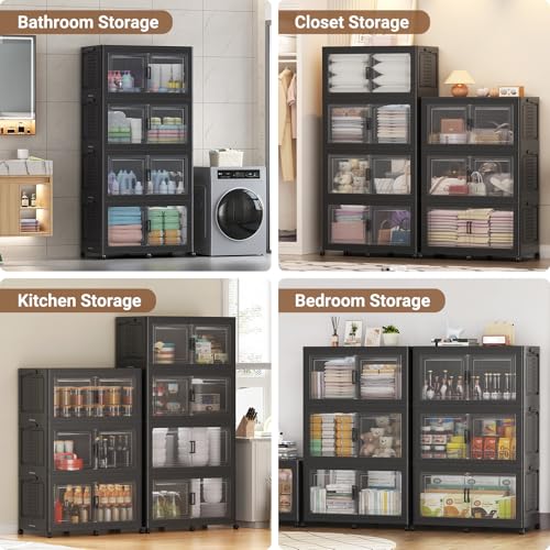50Gal XL Stackable Storage Bins Foldable Box Cabinet for Home (Black / 200QT-1Pack)