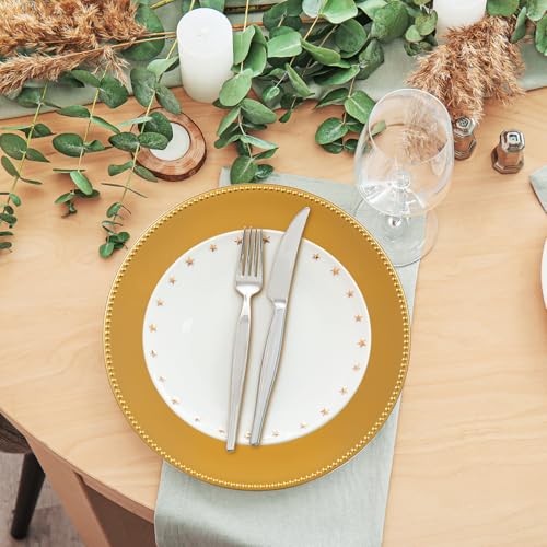100 Pcs Gold Charger Plates Set Includes 50 Round Chargers 50 Napkin Rings (100PCS （50 Sets）)