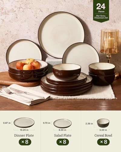 Milkyway 24 Piece Stoneware Dinnerware Set (Light khaki & Cocoa / Service for 8 (Standard Dinner Set))
