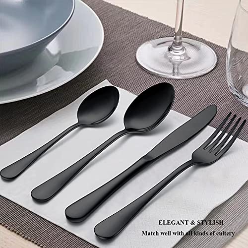24 Piece Black Flatware Set with Steak Knives (24-Piece / Black)
