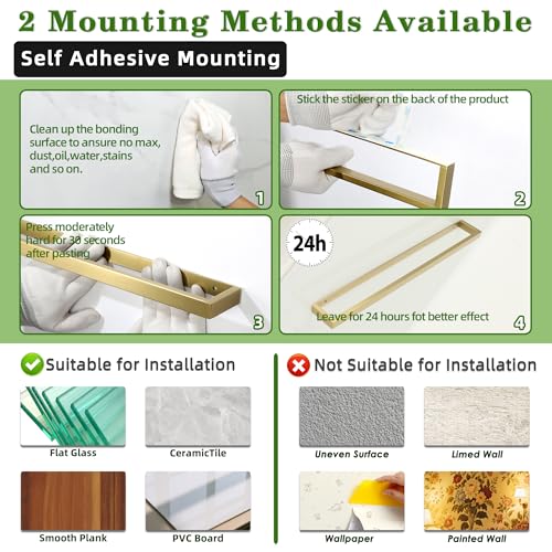 Gold Hand Towel Holder Towel Bar for Bathroom Wall Mounted 16 Inch (Gold / 16-Inch)