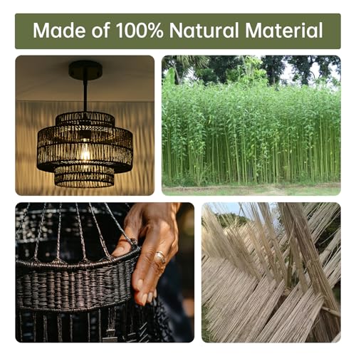 12.4" Black Rattan Pendant Light for Kitchen (Black / 12.4" 1-Light)