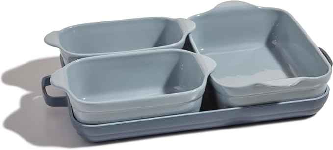 Our Place Bakeware Set | 5-Piece Ceramic Bakeware Collection with Stovetop-to-Oven Griddle Pan | PFAS-Free Non-Toxic Nonstick Pans, Oven Mat & Baking Dishes | Blue Salt