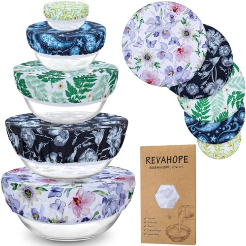 5Pcs Reusable Beeswax Elastic Bowl Covers for Bread Proofing and Food Cover (Iris Floral)
