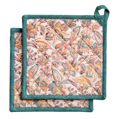 Pot Holders 100% Cotton Potholders (047 - Nila / 8" x 8" (Pot Holder Pack of 2))