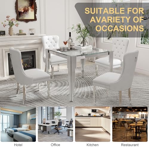35'' Modern Square Glass Dining Table for 4 People (Silver-clear / Square-35.43" L x 35.43" W x 29.53" H)