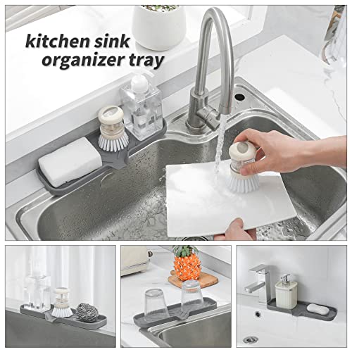 Silicone Soap Dish with Drain Spout (Grey / L(12"×4"))