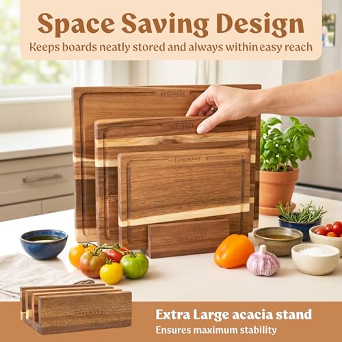 Acacia Wood Cutting Boards for Kitchen Set of 3 (Acacia One Side)