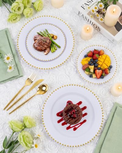 180Pcs White and Gold Dinnerware Set (White and Gold Plastic Dinnerware Set / 180PCS)